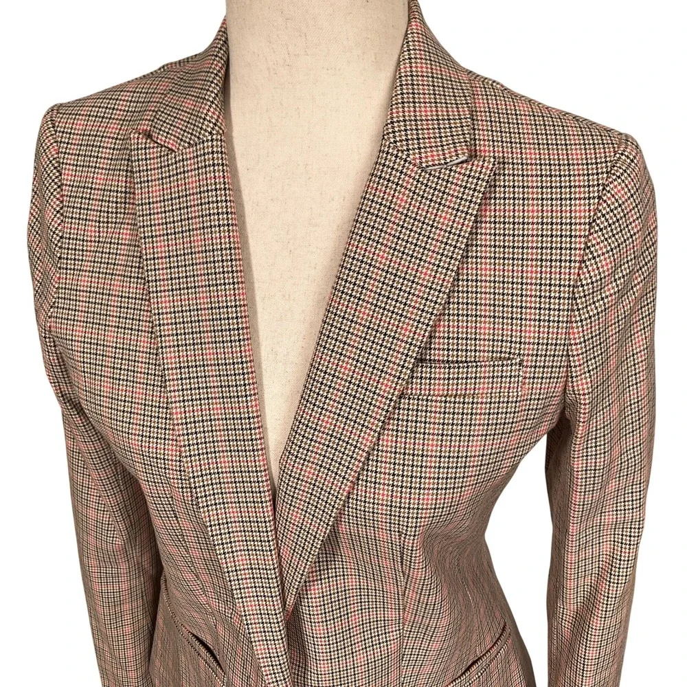 Banana Republic Blazer Womens 2 Tall Brown Plaid Excellent Houndstooth Classic